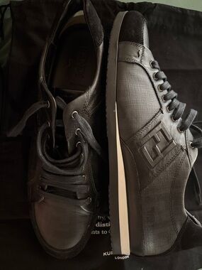 Fendi Zucca Black Leather & Textured Low-Top Sneakers